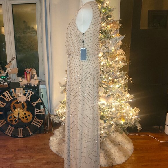 NWT Adrianna Papell Champagne Art Deco Beaded Gown, size 12 - Picture 10 of 10